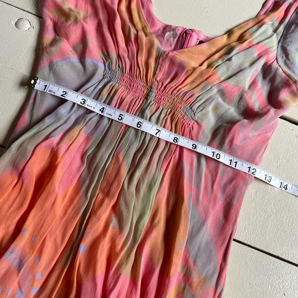 VEDA Multi Orange Printed Crepe Corazon Maxi Dress Size Medium - Picture 9 of 11